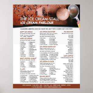 Chocolate Ice Cream, Ice Cream Parlour Menu Poster