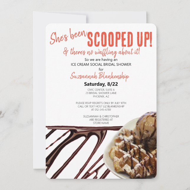 Chocolate Ice Cream Scoop On Waffle Bridal Shower Invitation (Front)