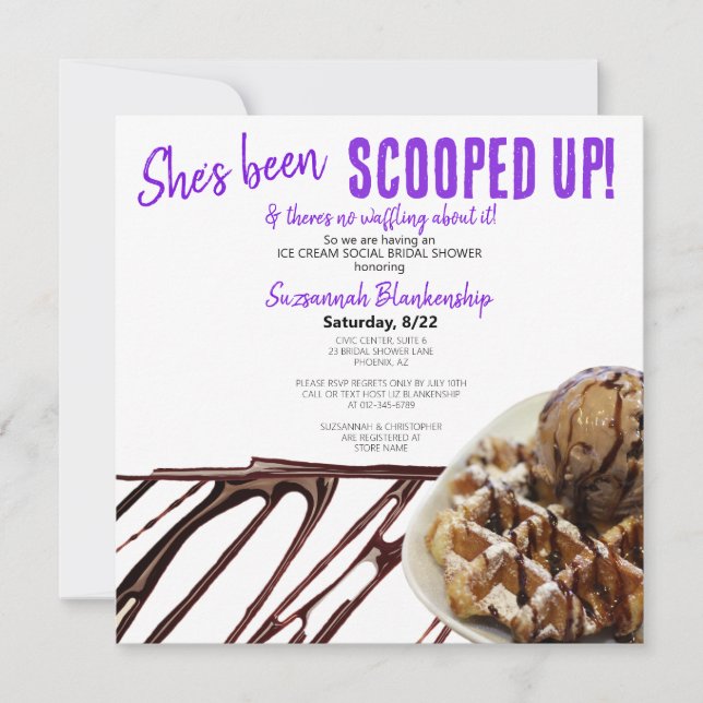 Chocolate Ice Cream Scoop On Waffle Bridal Shower Invitation (Front)