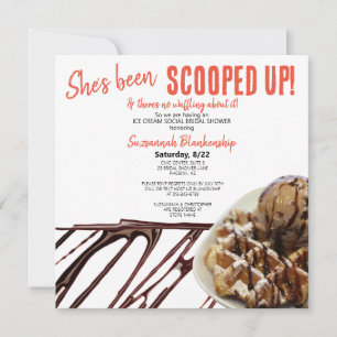 Chocolate Ice Cream Scoop On Waffle Bridal Shower Invitation
