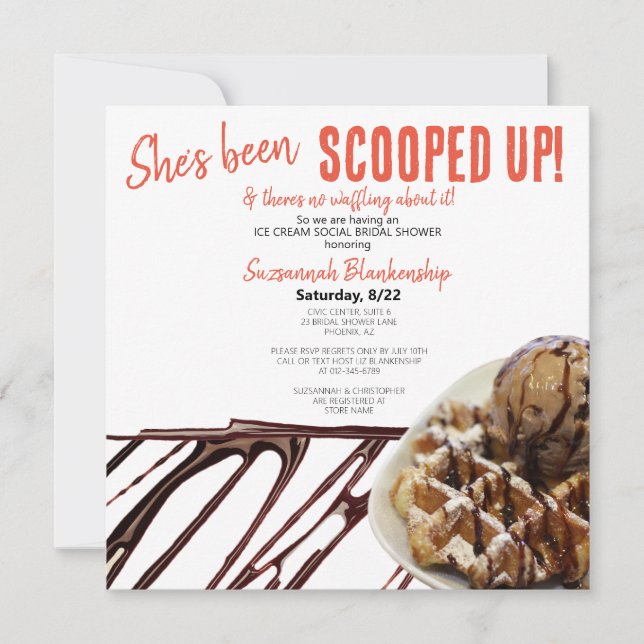 Chocolate Ice Cream Scoop On Waffle Bridal Shower Invitation (Front)