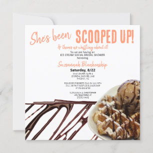 Chocolate Ice Cream Scoop On Waffle Bridal Shower Invitation