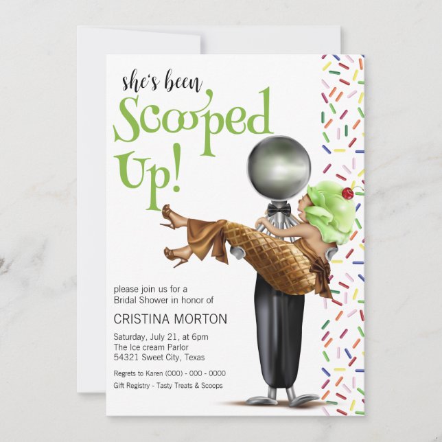 Chocolate Ice cream Scooped Up Bridal Shower Invitation (Front)