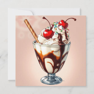 Chocolate Ice Cream Sundae with Sprinkles Blank Card