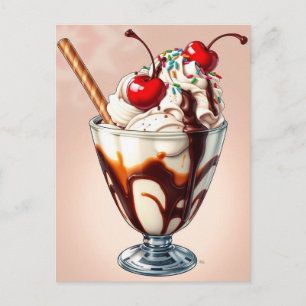 Chocolate Ice Cream Sundae with Sprinkles   Postcard