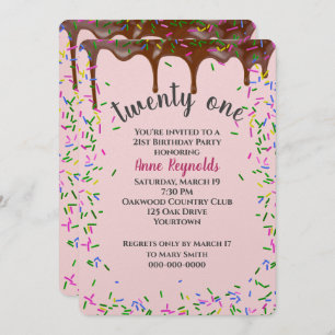 Chocolate Icing With Sprinkles for 21st Birthday Invitation