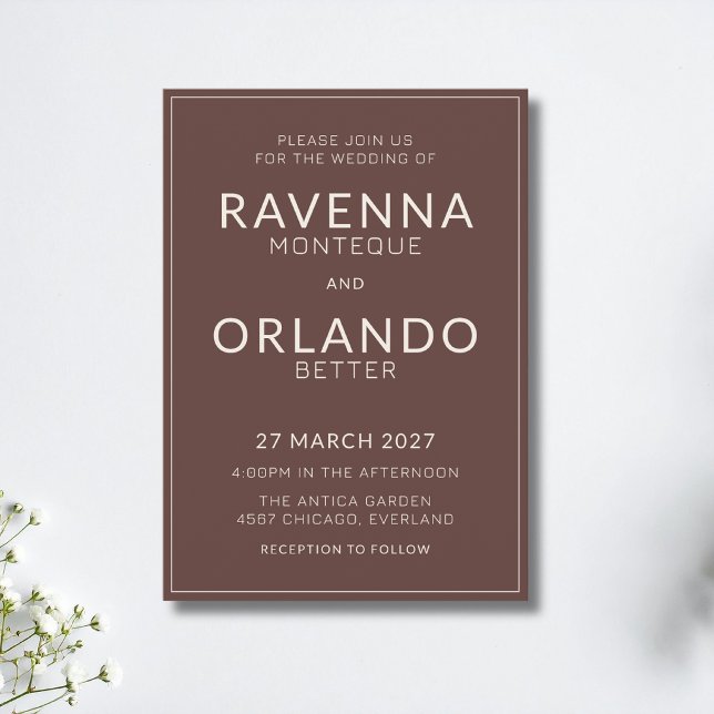 Chocolate Ivory Frame Old Money Modern Wedding Invitation (Creator Uploaded)