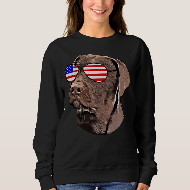 Chocolate Lab American Flag Sunglasses Dog 4th Of  Sweatshirt (Front)