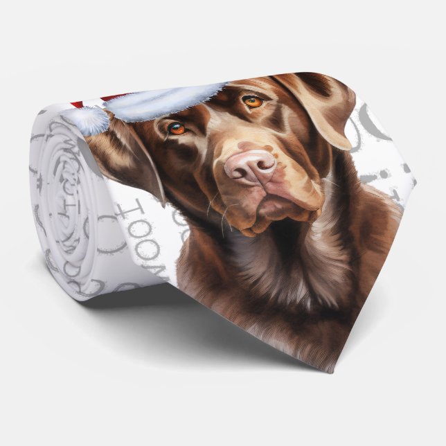 Chocolate Lab and Woof Christmas Dog Tie (Rolled)