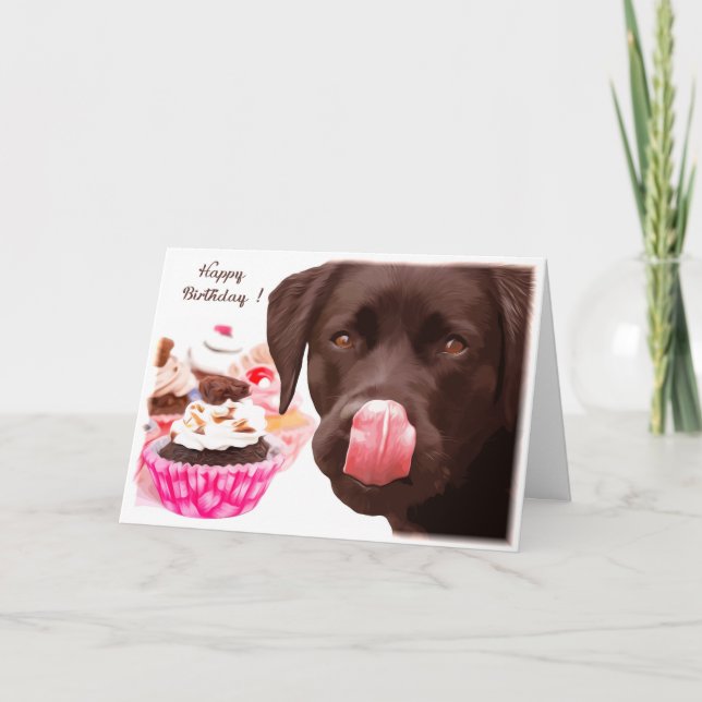Chocolate Lab Birthday Card - Dog Cupcake Birthday (Front)