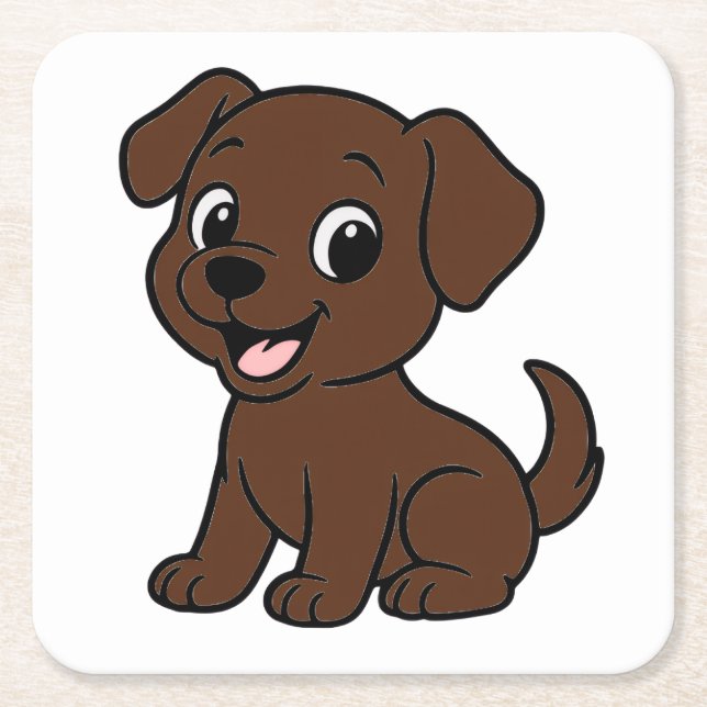 Chocolate Lab Cartoon Square Paper Coaster (Front)