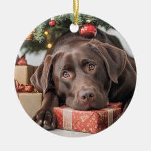 Chocolate Lab Christmas Ceramic Tree Decoration