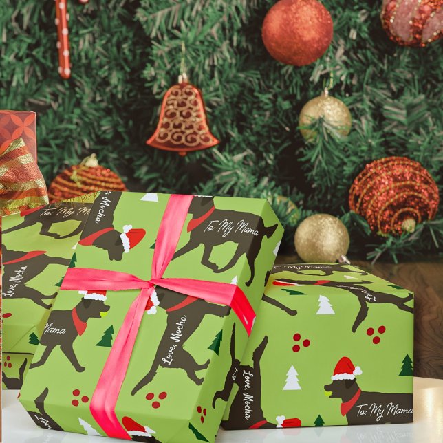 Chocolate Lab Christmas Customised Add Dog's Name Wrapping Paper (Chocolate Labs Customized Christmas Wrapping Paper )