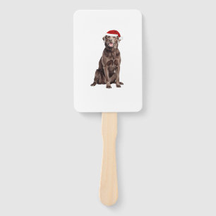 Chocolate Lab Christmas Tree Dog Puppy Watercolor  Hand Fan