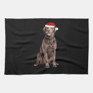 Chocolate Lab Christmas Tree Dog Puppy Watercolor  Tea Towel