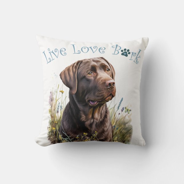 Chocolate Lab Dog Mum Floral Cushion (Front)