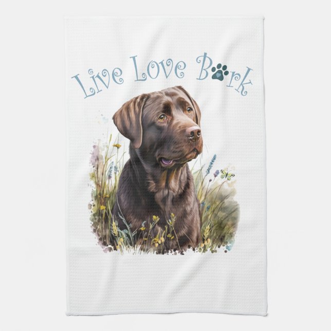 Chocolate Lab Dog Mum Floral Tea Towel (Vertical)