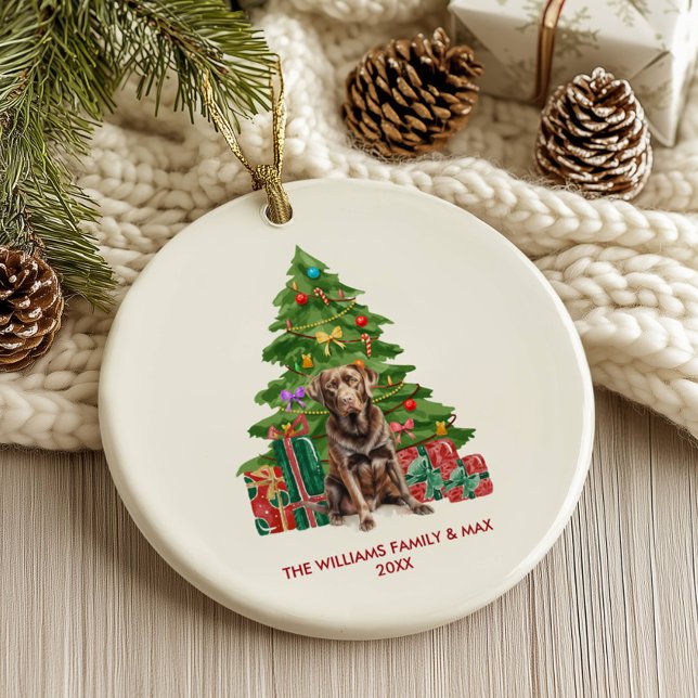 Chocolate Lab Dog Personalised Christmas Ceramic Tree Decoration (Creator Uploaded)