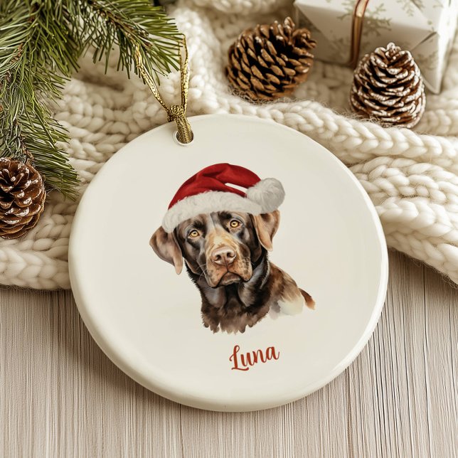 Chocolate Lab Dog Personalised Christmas Ceramic Tree Decoration (Creator Uploaded)