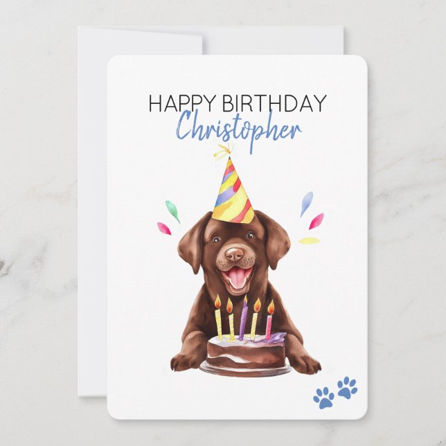 Chocolate Lab Dog Personalised Happy Birthday Flat Card (Front)