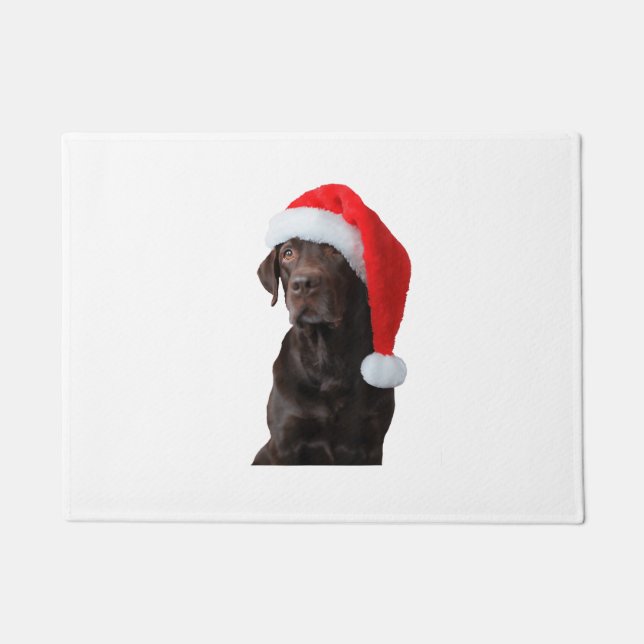Chocolate Lab Dog Portrait Santa Hat Cute Christma Doormat (Front)
