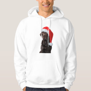 Chocolate Lab Dog Portrait Santa Hat Cute Christma Hoodie