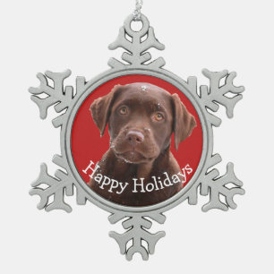 Chocolate Lab Dog Puppy Pet Canine Happy Holidays  Snowflake Pewter Christmas Ornament