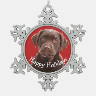 Chocolate Lab Dog Puppy Pet Canine Happy Holidays Snowflake Pewter Christmas Ornament