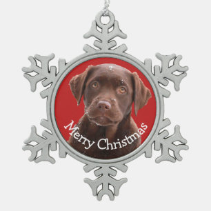 Chocolate Lab Dog Puppy Pet Canine Merry Christmas Snowflake Pewter Christmas Ornament