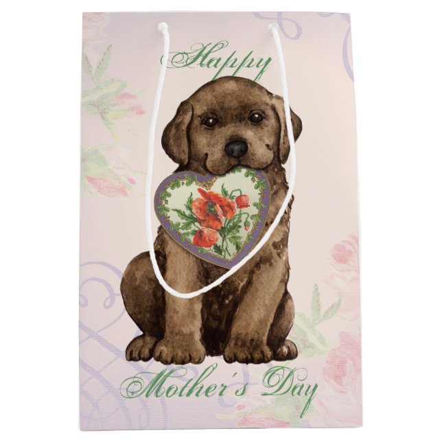 Chocolate Lab Heart Mum Medium Gift Bag (Front)
