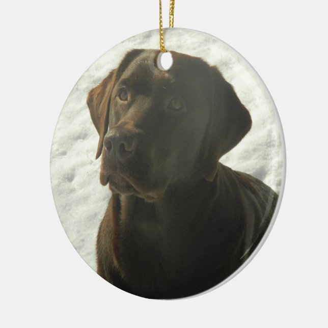 Chocolate Lab in The Snow Ceramic Tree Decoration (Left)