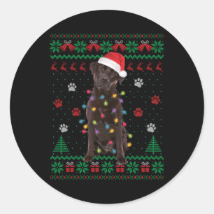 Chocolate Lab Labrador Christmas Lights Dog Ugly S Classic Round Sticker