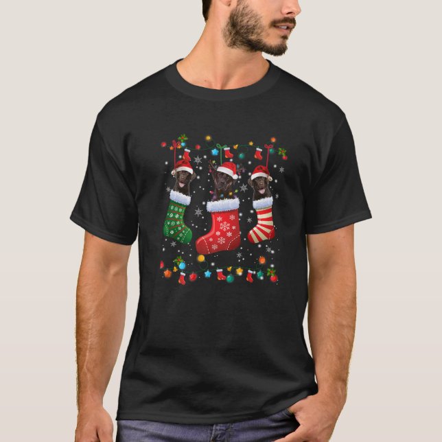 Chocolate Lab Labrador Christmas Socks Funny Pajam T-Shirt (Front)