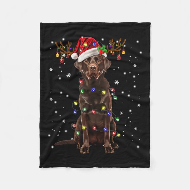 Chocolate Lab Labrador Christmas Tree Light Pajama Fleece Blanket (Front)