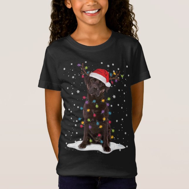 Chocolate Lab Labrador Christmas Tree Light Pajama T-Shirt (Front)