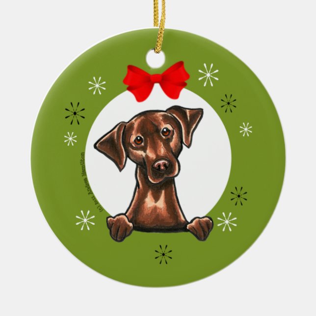 Chocolate Lab Labrador Retriever Christmas Classic Ceramic Tree Decoration (Front)