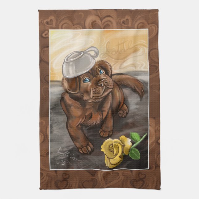 Chocolate Lab Latte Tea Towel (Vertical)