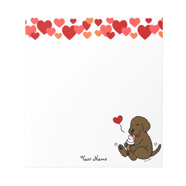 Chocolate Lab Licking Ice Cream Cartoon Notepad (Front)