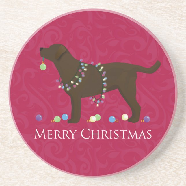 Chocolate Lab Merry Christmas Design Coaster (Front)