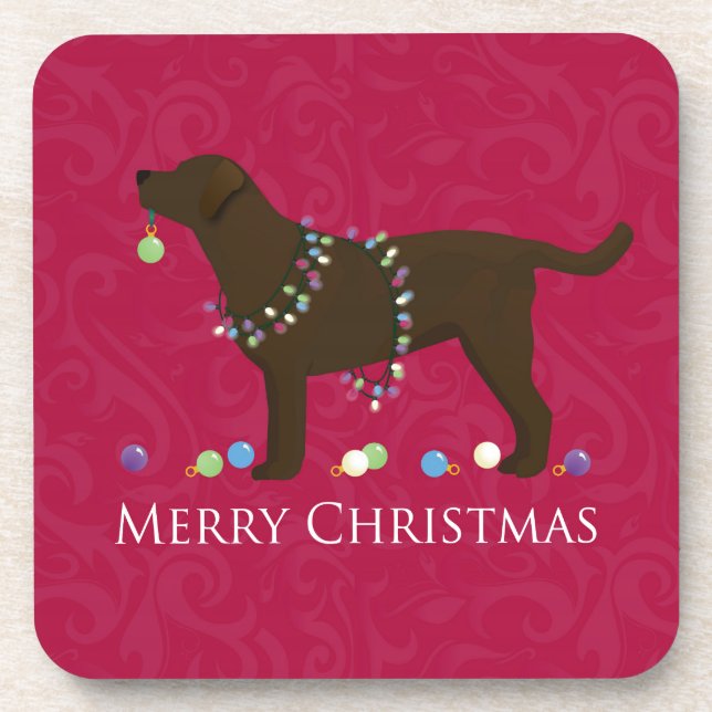 Chocolate Lab Merry Christmas Design Coaster (Front)