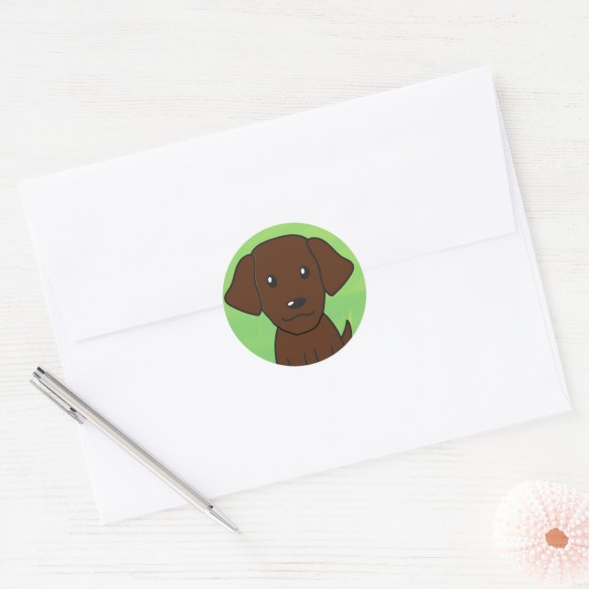 chocolate lab new cartoon second classic round sticker (Envelope)