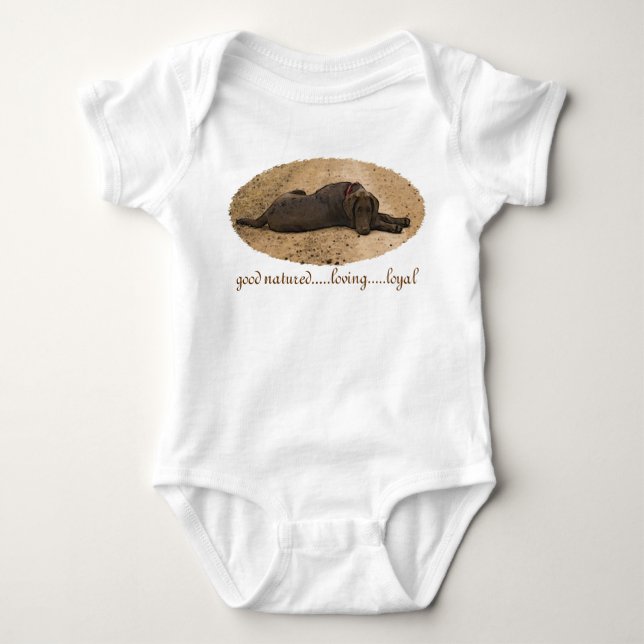 Chocolate Lab On A Forest Trail Baby Bodysuit (Front)