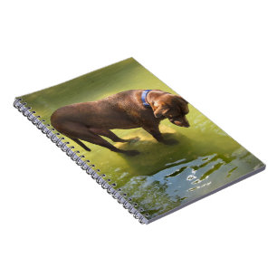 Chocolate Lab Pit Mix Dog Looking for Fish Spiral Notebook