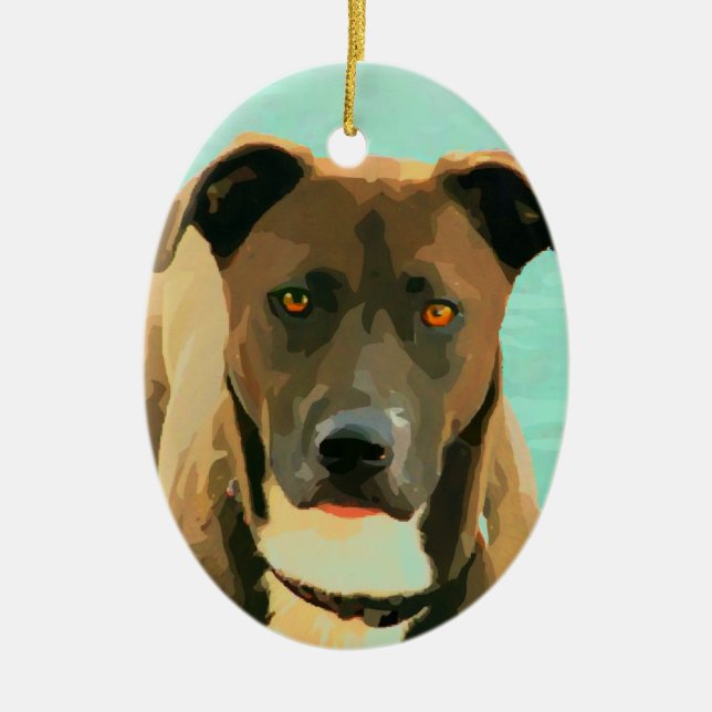 Chocolate Lab Pitbull Mix Pitador Labrabull Ceramic Tree Decoration (Front)