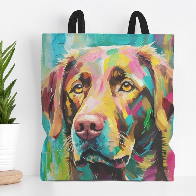 Chocolate Lab Portrait Colourful Abstract Art Tote Bag (Creator Uploaded)