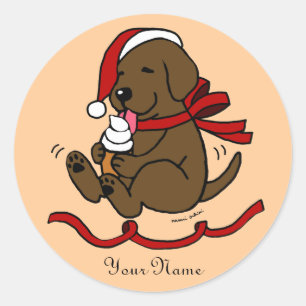 Chocolate Lab Puppy Christmas Cartoon Stickers