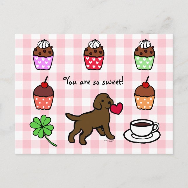 Chocolate Lab Puppy Heart Cartoon Postcard (Front)