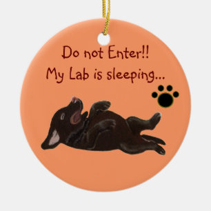 Chocolate Lab Puppy Sleeping Door Hanger Ceramic Tree Decoration