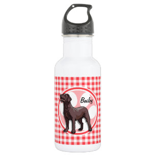 Chocolate Lab; Red and White Gingham 532 Ml Water Bottle