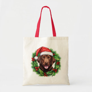 Chocolate Lab Retriever Christmas Wreath Tote Bag